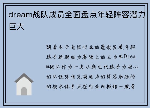 dream战队成员全面盘点年轻阵容潜力巨大